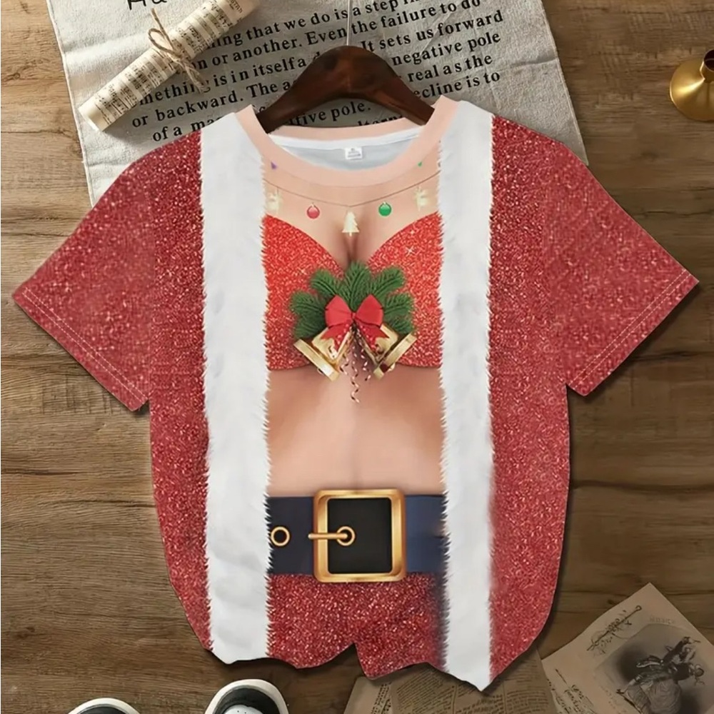 Festive Red Santa Graphic Women's Top - Picture 3 of 9